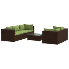 Salon de jardin 6 pcs avec coussins Résine tressée Marron 9