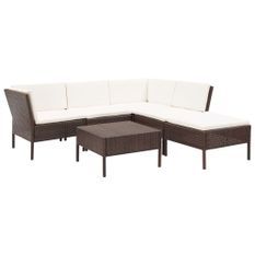 Salon de jardin 6 pcs avec coussins Résine tressée Marron 32