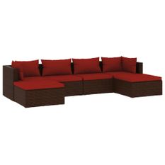 Salon de jardin 6 pcs avec coussins Résine tressée Marron 8