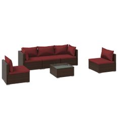 Salon de jardin 6 pcs avec coussins Résine tressée Marron 23