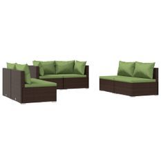 Salon de jardin 6 pcs avec coussins Résine tressée Marron 30