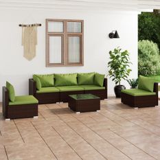 Salon de jardin 6 pcs avec coussins Résine tressée Marron