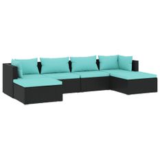 Salon de jardin 6 pcs avec coussins Résine tressée Noir 9
