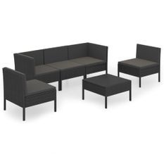 Salon de jardin 6 pcs avec coussins Résine tressée Noir 74