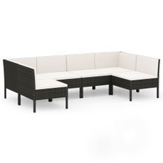 Salon de jardin 6 pcs avec coussins Résine tressée Noir 70