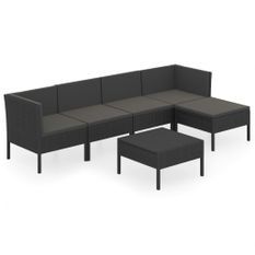 Salon de jardin 6 pcs avec coussins Résine tressée Noir 72