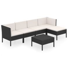 Salon de jardin 6 pcs avec coussins Résine tressée Noir 67