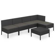 Salon de jardin 6 pcs avec coussins Résine tressée Noir 69