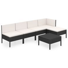 Salon de jardin 6 pcs avec coussins Résine tressée Noir 68