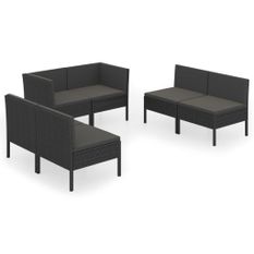 Salon de jardin 6 pcs avec coussins Résine tressée Noir 66