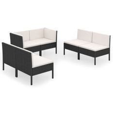 Salon de jardin 6 pcs avec coussins Résine tressée Noir 65
