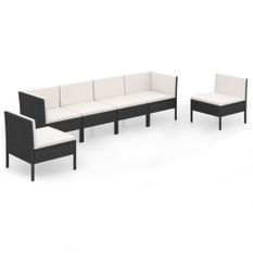 Salon de jardin 6 pcs avec coussins Résine tressée Noir 62
