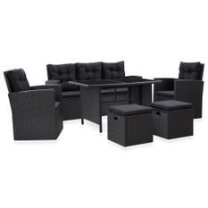 Salon de jardin 6 pcs avec coussins Résine tressée Noir 60