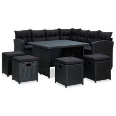 Salon de jardin 6 pcs avec coussins Résine tressée Noir 55
