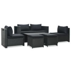 Salon de jardin 6 pcs avec coussins Résine tressée Noir 37