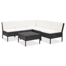 Salon de jardin 6 pcs avec coussins Résine tressée Noir 34