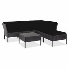 Salon de jardin 6 pcs avec coussins Résine tressée Noir 31