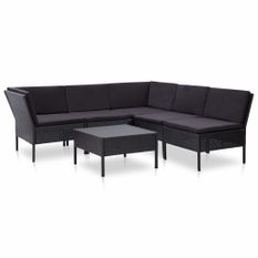 Salon de jardin 6 pcs avec coussins Résine tressée Noir 35