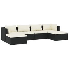 Salon de jardin 6 pcs avec coussins Résine tressée Noir 19