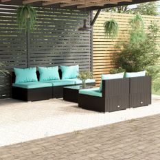 Salon de jardin 6 pcs avec coussins résine tressée noir