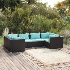 Salon de jardin 6 pcs avec coussins résine tressée noir