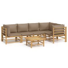 Salon de jardin 6 pcs avec coussins taupe bambou