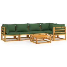 Salon de jardin 6 pcs avec coussins vert bois massif