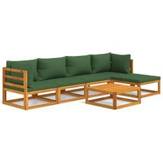 Salon de jardin 6 pcs avec coussins vert bois massif