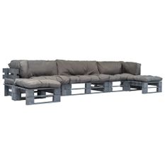Salon de jardin 6 pcs palettes avec coussins gris Bois 4
