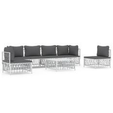 Salon de jardin 7 pcs avec coussins blanc acier