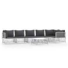 Salon de jardin 7 pcs avec coussins blanc acier
