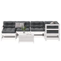 Salon de jardin 7 pcs avec coussins blanc bois de pin massif