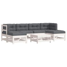 Salon de jardin 7 pcs avec coussins blanc bois massif