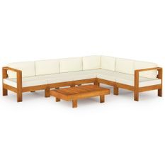 Salon de jardin 7 pcs avec coussins blanc crème Bois d'acacia 3