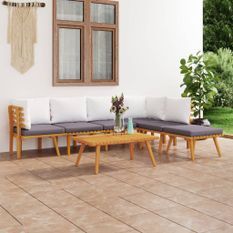 Salon de jardin 7 pcs avec coussins Bois d'acacia solide