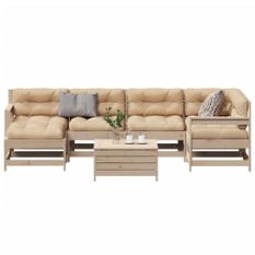 Salon de jardin 7 pcs avec coussins Bois de pin massif