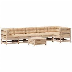 Salon de jardin 7 pcs avec coussins Bois de pin massif