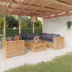 Salon de jardin 7 pcs avec coussins Bois de teck solide