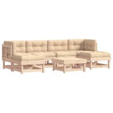 Salon de jardin 7 pcs avec coussins bois massif