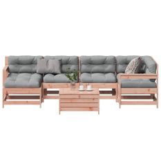 Salon de jardin 7 pcs avec coussins bois massif douglas