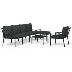 Salon de jardin 7 pcs avec coussins gris bambou acier