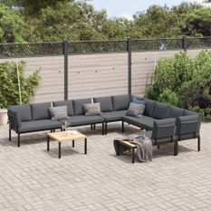 Salon de jardin 7 pcs avec coussins noir aluminium