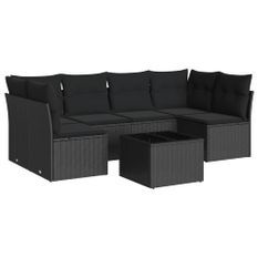 Salon de jardin 7 pcs avec coussins noir résine tressée