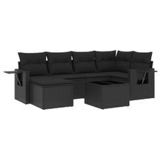 Salon de jardin 7 pcs avec coussins noir résine tressée