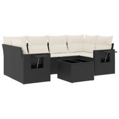 Salon de jardin 7 pcs avec coussins noir résine tressée
