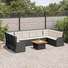 Salon de jardin 7 pcs avec coussins Noir Résine tressée