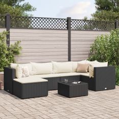 Salon de jardin 7 pcs avec coussins Noir Résine tressée