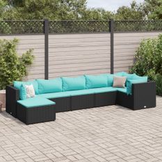 Salon de jardin 7 pcs avec coussins Noir Résine tressée