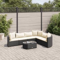 Salon de jardin 7 pcs avec coussins noir résine tressée