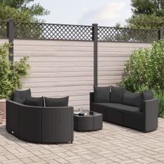 Salon de jardin 7 pcs avec coussins noir résine tressée